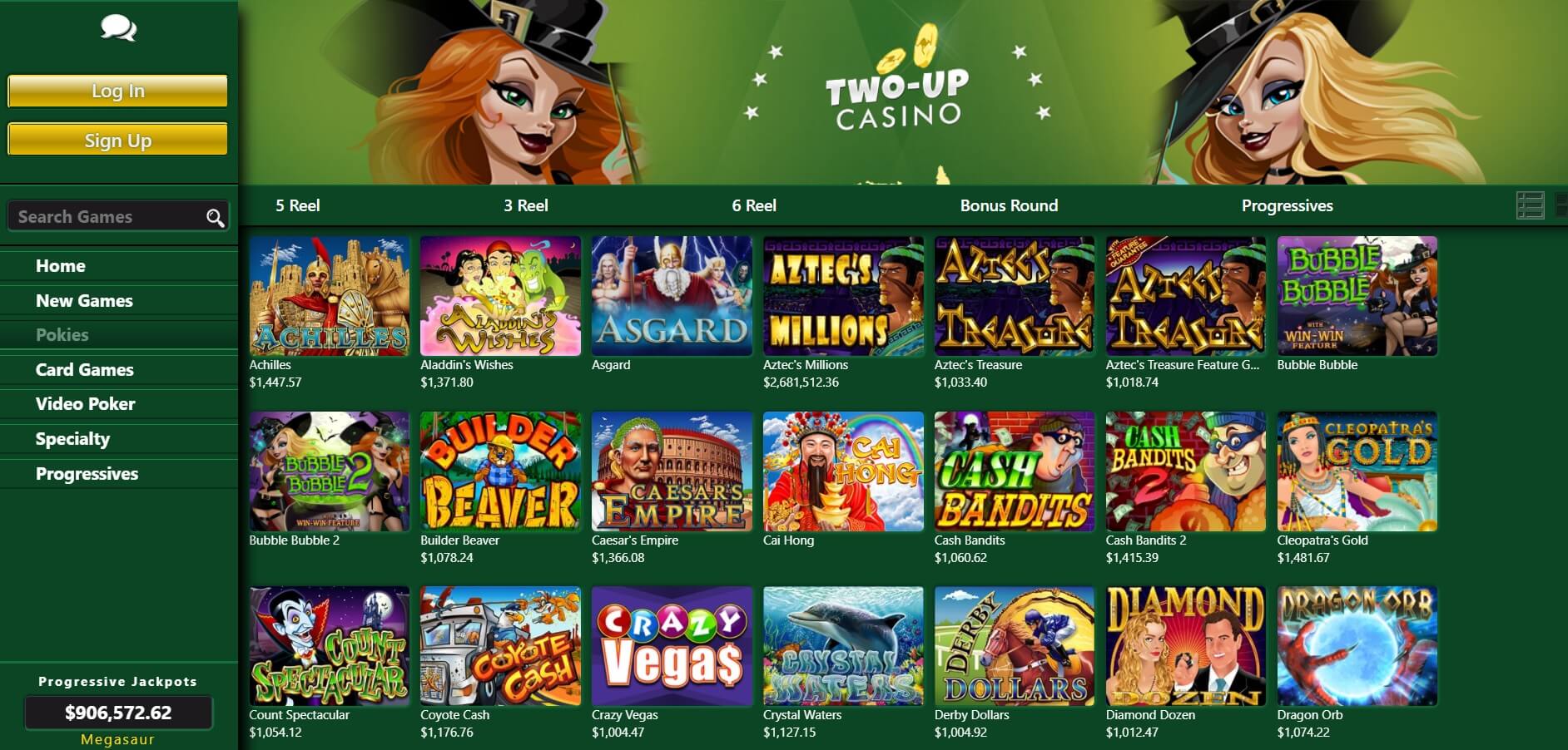two up casino games and pokies